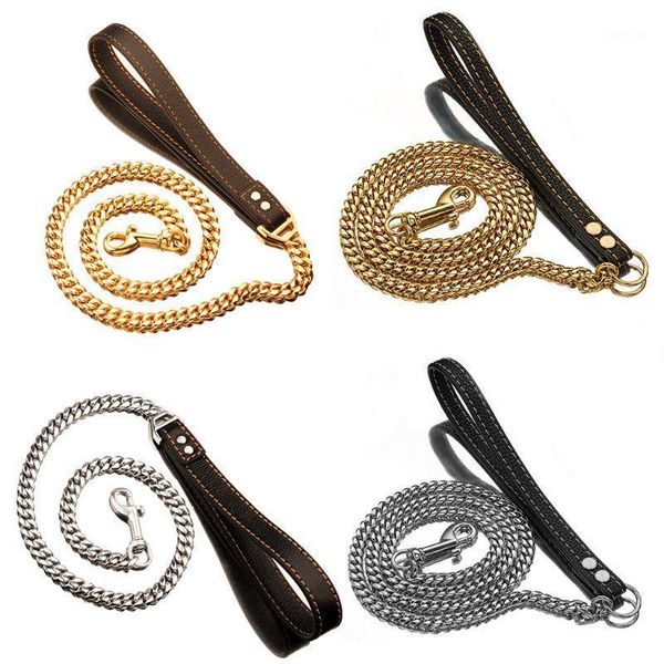 golden silver stainless steel chain with black leather dog leash cool training pet supplies1
golden silver stainless steel chain with black leather dog leash cool training pet supplies1