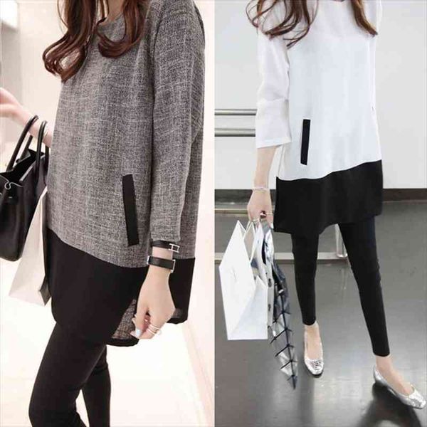 women blouses 2015 autumn winter long sleeve o-neck patchwork loose casual women shirts plus size fashionable long shirts, White
women blouses 2015 autumn winter long sleeve o-neck patchwork loose casual women shirts plus size fashionable long shirts, White