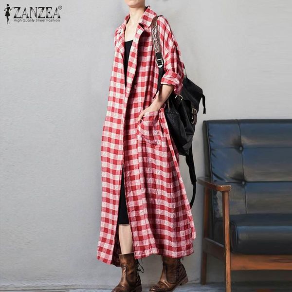women's jackets spring autumn maxi coats oversized casual waist belt tunic zanzea lapel plaid outwear female long sleeves cardigan 5xl, Black;brown
women's jackets spring autumn maxi coats oversized casual waist belt tunic zanzea lapel plaid outwear female long sleeves cardigan 5xl, Black;brown