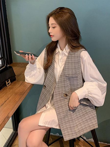 women's blouses & shirts plus size 4xl women two pieces 2021 autumn plaid sets loose vest + blouse suits brand long sleeve 2-piece, White
women's blouses & shirts plus size 4xl women two pieces 2021 autumn plaid sets loose vest + blouse suits brand long sleeve 2-piece, White