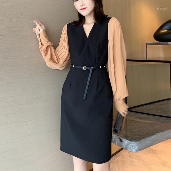 2020 autumn new style stitching contrast color belt slim fit elegant pleated women's long-sleeved dress high-quality fashion1, Black;gray
2020 autumn new style stitching contrast color belt slim fit elegant pleated women's long-sleeved dress high-quality fashion1, Black;gray