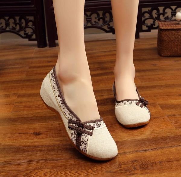 chinese retro style shoes women old peking flats chinese buckle linen shoes sapato feminino size 34- 41 o5-57, Black