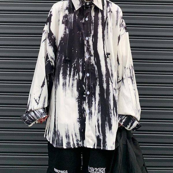 men's casual shirts long sleeve pullover tshirts 2021 spring korean ins harajuku style dark tie-dyed loose tee for men and women, White;black
men's casual shirts long sleeve pullover tshirts 2021 spring korean ins harajuku style dark tie-dyed loose tee for men and women, White;black