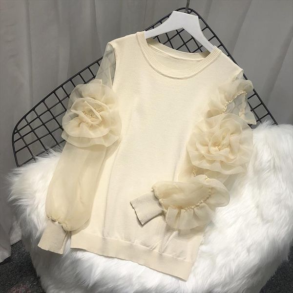 women 2021 spring summer knitted organza patchwork lantern sleeve 3d flower pullover sweater fashion mujer femme, White;black
women 2021 spring summer knitted organza patchwork lantern sleeve 3d flower pullover sweater fashion mujer femme, White;black