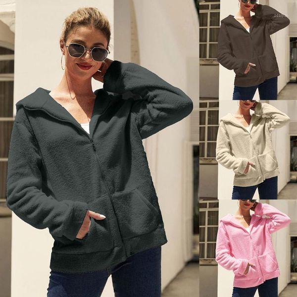 women's solid color zip pocket hoodie long sleeve solid color warm fleece zipper hoodie sweaters coat1, Black;brown
women's solid color zip pocket hoodie long sleeve solid color warm fleece zipper hoodie sweaters coat1, Black;brown