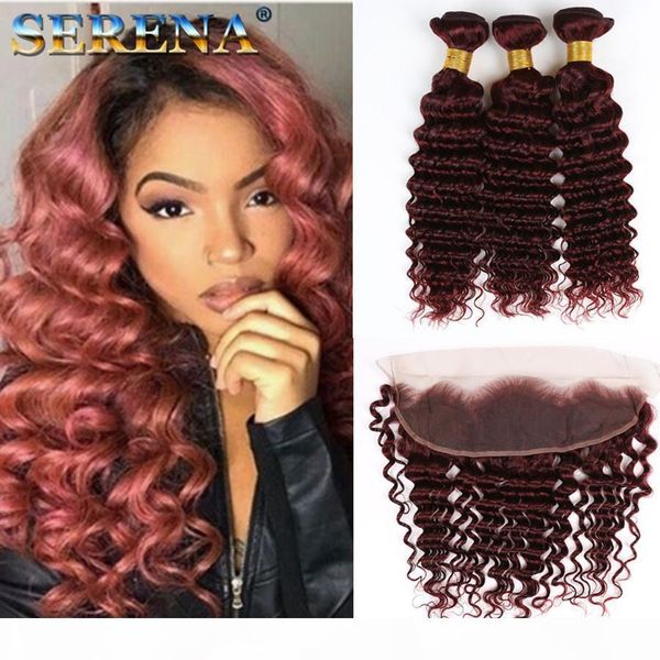 deep wave 99j hair extension with frontal burgundy middle part ear to ear frontal with deep curly brazilian hair 3 bundles with closure, Black;brown
deep wave 99j hair extension with frontal burgundy middle part ear to ear frontal with deep curly brazilian hair 3 bundles with closure, Black;brown