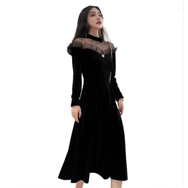 2020 new winter vintage women dress o-neck mesh pleuche waist hepburn wind long in french dresses black 61091, Black;gray
2020 new winter vintage women dress o-neck mesh pleuche waist hepburn wind long in french dresses black 61091, Black;gray