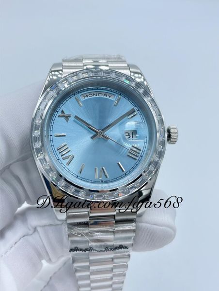 bf maker watch day date blue dial 41mm platinum president baguette diamond 228206 automatic fashion men's wristwatch, Slivery;brown
bf maker watch day date blue dial 41mm platinum president baguette diamond 228206 automatic fashion men's wristwatch, Slivery;brown