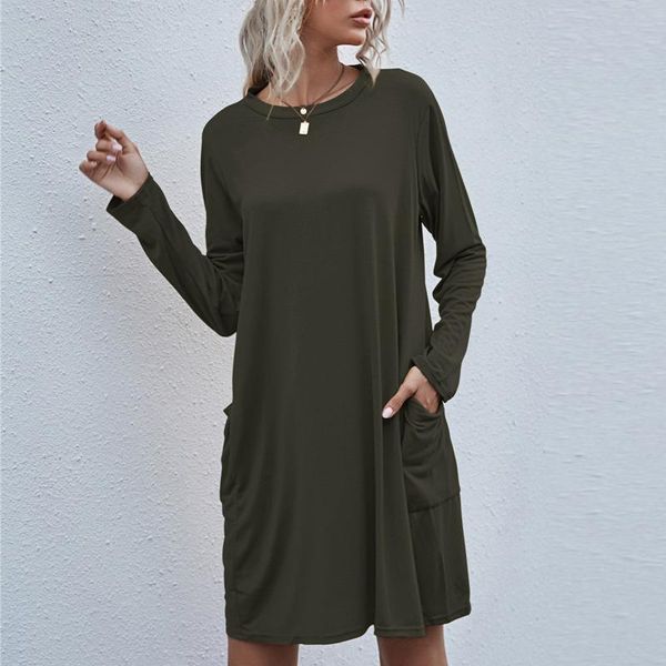 vestido de mujer women's casual solid color fashion round neck pocket long sleeve dress undefined dresses for women 2021 robe, Black;gray
vestido de mujer women's casual solid color fashion round neck pocket long sleeve dress undefined dresses for women 2021 robe, Black;gray