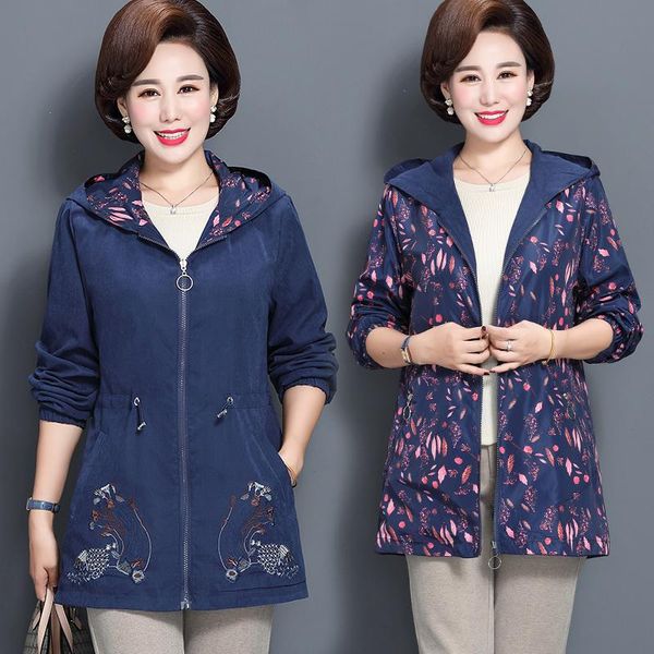 women trench coat spring autumn print thin female both sides wear overcoat middle aged mother hooded windbreaker rh476, Tan;black 
women trench coat spring autumn print thin female both sides wear overcoat middle aged mother hooded windbreaker rh476, Tan;black