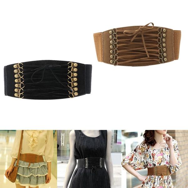 women lady elastic buckle wide waistband retro corset stretch waist belt fashion, Black;brown
women lady elastic buckle wide waistband retro corset stretch waist belt fashion, Black;brown