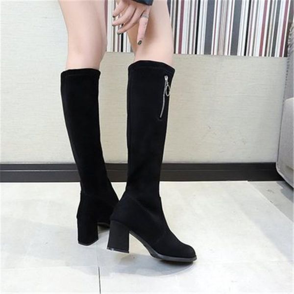 2020 autumn women boots fashion flock knee high boots square high heel zipper long comfortable round toe woman shoes black
2020 autumn women boots fashion flock knee high boots square high heel zipper long comfortable round toe woman shoes black