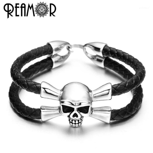 charm bracelets reamor 316l stainless steel genuine braided leather pirate skeleton punk style men bangles fashion jewelry1, Golden;silver
charm bracelets reamor 316l stainless steel genuine braided leather pirate skeleton punk style men bangles fashion jewelry1, Golden;silver