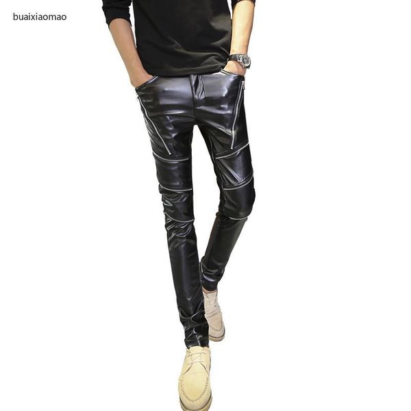 men's pants 2021 slim fit skinny casual leather teenagers zipper decorations trendy tight mid-waist motorcycle trousers, Black
men's pants 2021 slim fit skinny casual leather teenagers zipper decorations trendy tight mid-waist motorcycle trousers, Black