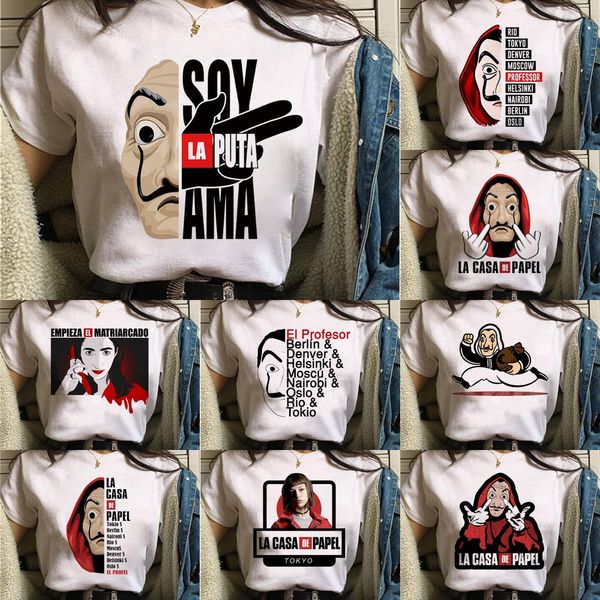 money heist la t-shirt casa de papel banknote house printed t-shirt funny fashion women's short sleeves 9patn, White
money heist la t-shirt casa de papel banknote house printed t-shirt funny fashion women's short sleeves 9patn, White