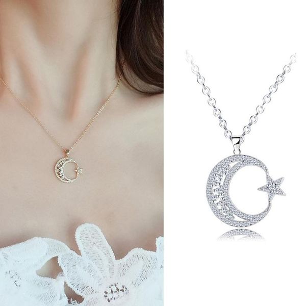 ladies necklace cubic zirconia inlaid crescent moon star shiny pendant clavicle chain necklace punk accessorise jewelry, Golden;silver
ladies necklace cubic zirconia inlaid crescent moon star shiny pendant clavicle chain necklace punk accessorise jewelry, Golden;silver