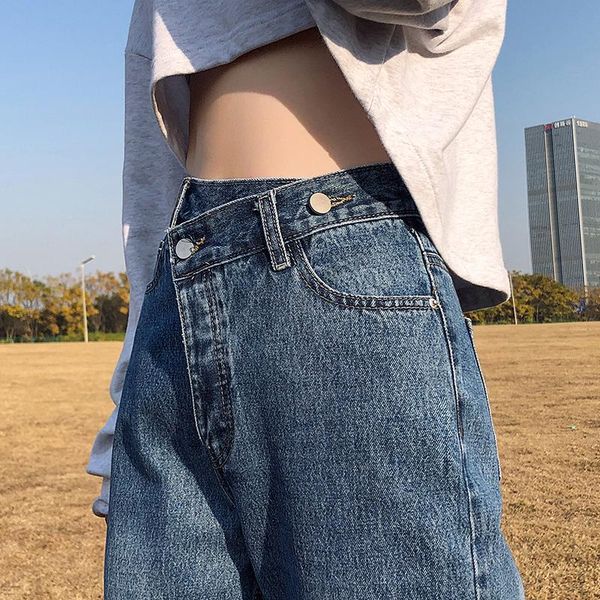 vintage asymmetric waist straight woman jeans high waist denim wide leg harlan pants loose boyfriend jeans autumn for women, Blue
vintage asymmetric waist straight woman jeans high waist denim wide leg harlan pants loose boyfriend jeans autumn for women, Blue