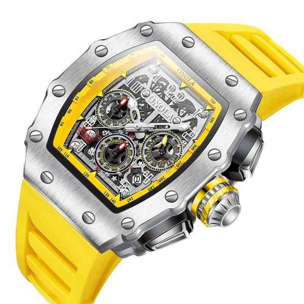 onola brand luxury watch men wrist watches multifunction sports waterproof luminous casual clock quartz, Silver