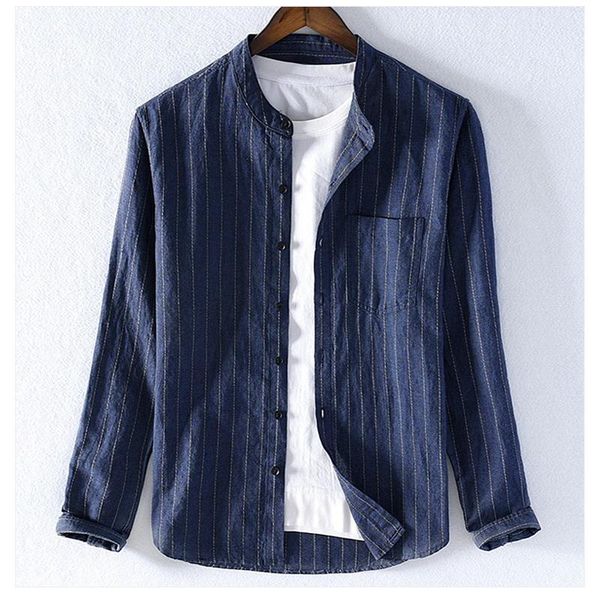 autumn new style men's stand collar long sleeve linen shirt stripe cotton casual shirts beach material men 9301, White;black
autumn new style men's stand collar long sleeve linen shirt stripe cotton casual shirts beach material men 9301, White;black