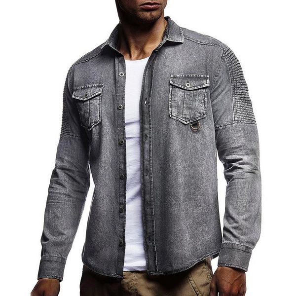 vintage denim shirts men slim fit casual jean jacket pleated long sleeve buttun up blusas masculina streetwear washed jeans shirt, White;black
vintage denim shirts men slim fit casual jean jacket pleated long sleeve buttun up blusas masculina streetwear washed jeans shirt, White;black