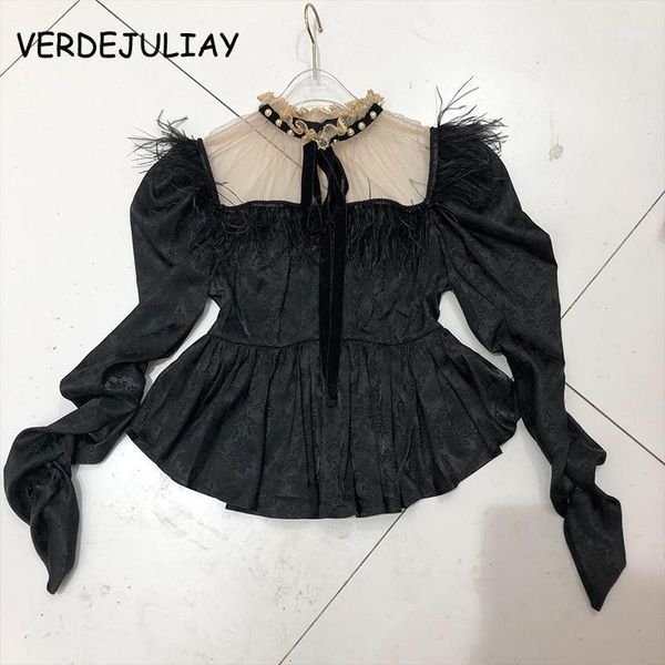 verdejuliay women blouse spring autumn lantern sleeve ruffled pearls beaiding black white mesh flower print slim blouse1
verdejuliay women blouse spring autumn lantern sleeve ruffled pearls beaiding black white mesh flower print slim blouse1