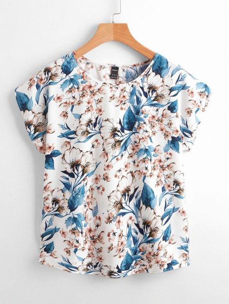 floral print batwing sleeve p7nr#, White