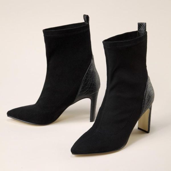 boots fashion black ankle for women pu leather flock patchwork high heels short booties slip-on pointed toe ladies shoes
boots fashion black ankle for women pu leather flock patchwork high heels short booties slip-on pointed toe ladies shoes