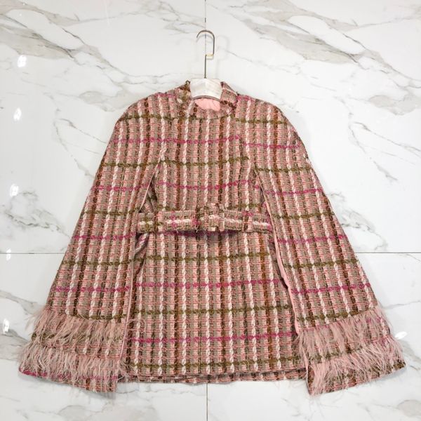 2020 vintage tweed tassels women's cloaks designer pink plaid belt women's coat designer runway jackets 801408, Black;brown
2020 vintage tweed tassels women's cloaks designer pink plaid belt women's coat designer runway jackets 801408, Black;brown