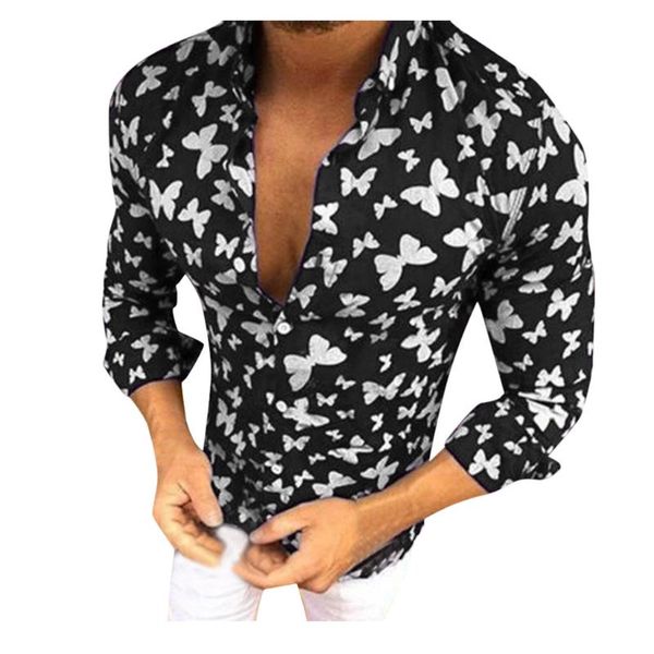 fashion turn-down button hawaii print beach long sleeve blouse mens casual slim fit shirts 2020 streetwear chemise homme#2, White;black