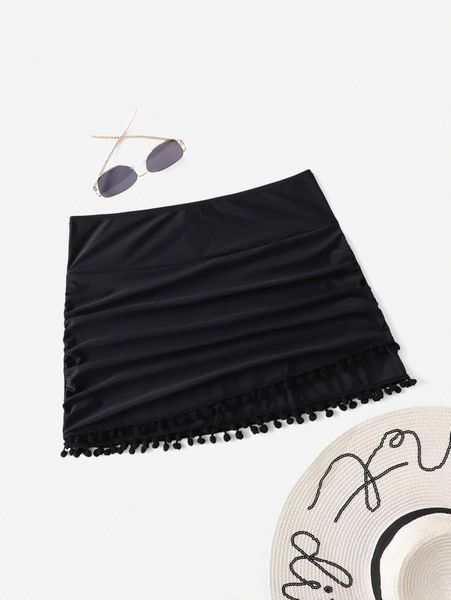 plus ruched pom-pom decor cover up s4bv#, Black
plus ruched pom-pom decor cover up s4bv#, Black