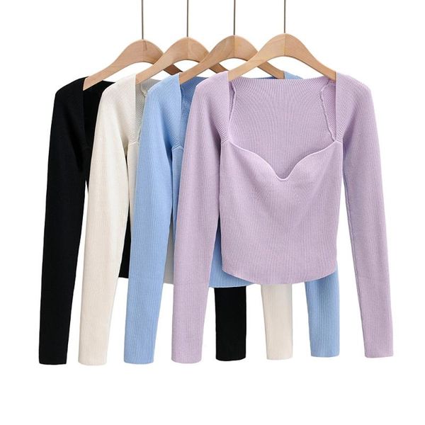 women's t-shirt 2021 summer ribbed knitted sqaure collar t shirts women long sleeve slim short pullover female shirt clothes, White
women's t-shirt 2021 summer ribbed knitted sqaure collar t shirts women long sleeve slim short pullover female shirt clothes, White