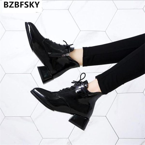 patent leather women's shoes square toe side zipper stitching autumn new mid-heel short boots thick heel lace-up women's boots, Black
patent leather women's shoes square toe side zipper stitching autumn new mid-heel short boots thick heel lace-up women's boots, Black