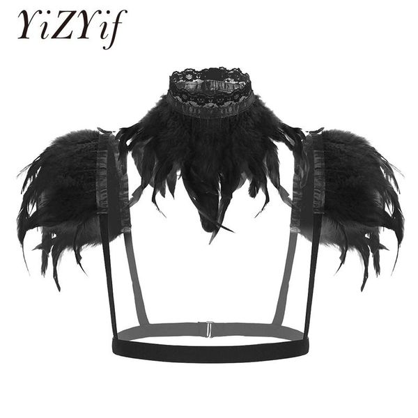 women gothic victorian natural feather shrug shawl shoulder wrap cape with collar halloween costume party harness feathers wing, Blue;gray
women gothic victorian natural feather shrug shawl shoulder wrap cape with collar halloween costume party harness feathers wing, Blue;gray