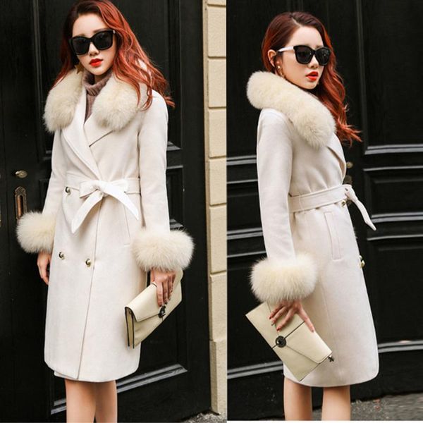 women's fur & faux woman winter 2021 real collar long sleeve hand-sewn fleece cashmere coat female wool, Black
women's fur & faux woman winter 2021 real collar long sleeve hand-sewn fleece cashmere coat female wool, Black