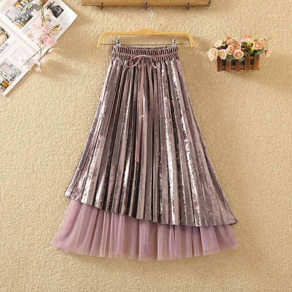 and winter korean high waist thin and sweet mesh lace up golden velvet skirt medium length fairy skirt pleated1, Black
and winter korean high waist thin and sweet mesh lace up golden velvet skirt medium length fairy skirt pleated1, Black