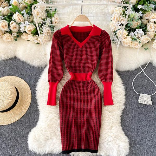 casual dresses knitted sweater dress 2021 fashion women autumn and winter v neck high waist slim fit plaid long sleeve vestidos q694, Black;gray
casual dresses knitted sweater dress 2021 fashion women autumn and winter v neck high waist slim fit plaid long sleeve vestidos q694, Black;gray