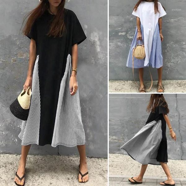 2020 zanzea women striped o neck printed dress summer midi sundress vintage elegant dresses loose spliced vestido robe femme 5xl1, White;black
2020 zanzea women striped o neck printed dress summer midi sundress vintage elegant dresses loose spliced vestido robe femme 5xl1, White;black