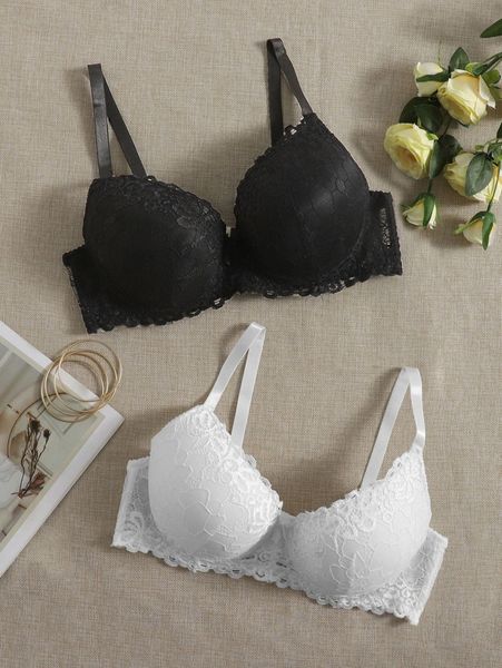 2pack plus lace underwire bra set d2n6#, Black;white