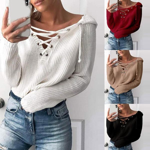 women's sweaters autumn winter women fashion solid color long sleeve v neck front cross bandage pullover knitwear warm clothes for fem, White;black
women's sweaters autumn winter women fashion solid color long sleeve v neck front cross bandage pullover knitwear warm clothes for fem, White;black