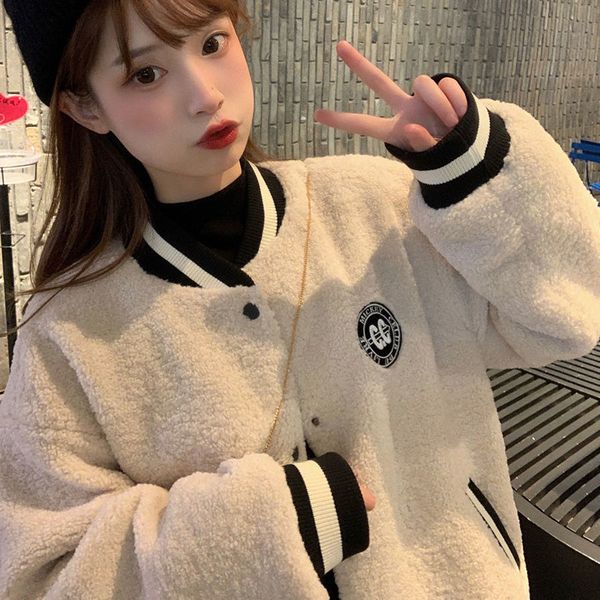 2021 High quality Coated Imitation Lamb Female Coat Tide in Autumn Winter Students Velvet Baseball Jacket 9EMG, Black;brown
2021 High quality Coated Imitation Lamb Female Coat Tide in Autumn Winter Students Velvet Baseball Jacket 9EMG, Black;brown