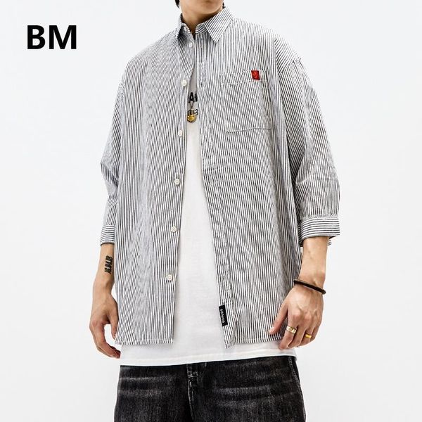 men's casual shirts 2021 summer striped japanese streetwear fashion short sleeve men clothing harajuku loose three-quarter shirt male1, White;black
men's casual shirts 2021 summer striped japanese streetwear fashion short sleeve men clothing harajuku loose three-quarter shirt male1, White;black