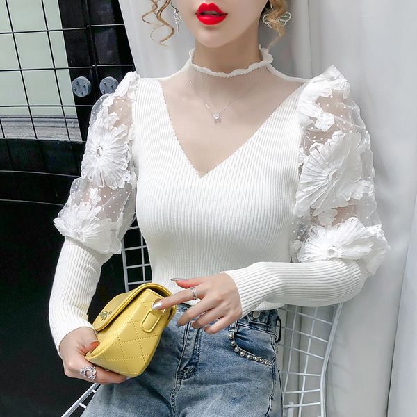 autumn winter sweater bottoming shirt lantern sleeve women pullovers stitching flower mesh lace, White;black
autumn winter sweater bottoming shirt lantern sleeve women pullovers stitching flower mesh lace, White;black