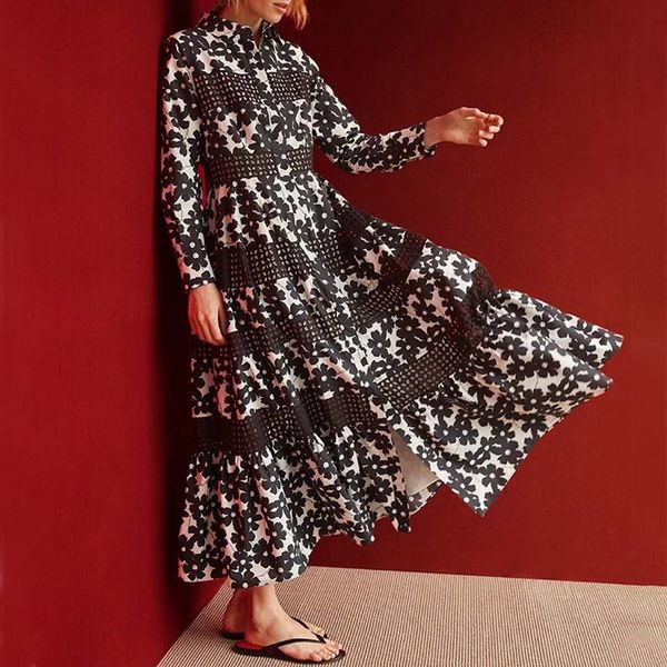 2020 autumn new fashionable elegant lapel long sleeve printed black and white contrast color single breasted design long dress for women
2020 autumn new fashionable elegant lapel long sleeve printed black and white contrast color single breasted design long dress for women