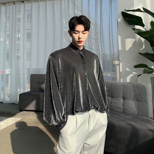 men's casual shirts male vintage fashion nightclub clothing couple men silver fabric long sleeve loose shirt, White;black
men's casual shirts male vintage fashion nightclub clothing couple men silver fabric long sleeve loose shirt, White;black