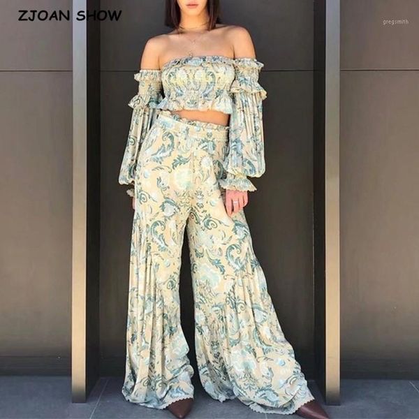 2 pieces set bohemia ruched elastic slash neck floral print long sleeve shirt holiday ruffle women elastic waist wide leg pants1, Gray
2 pieces set bohemia ruched elastic slash neck floral print long sleeve shirt holiday ruffle women elastic waist wide leg pants1, Gray