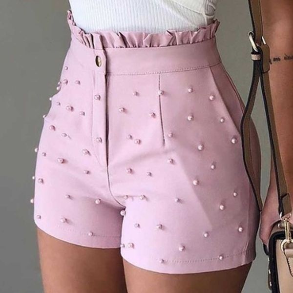 2020 new fashion solid color high waist button ruffled beaded summer women shorts, White;black
2020 new fashion solid color high waist button ruffled beaded summer women shorts, White;black