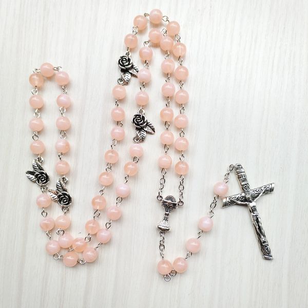 catholic cross rosary necklace vintage flower pink acrylic beads strand long necklace for men women, Silver
catholic cross rosary necklace vintage flower pink acrylic beads strand long necklace for men women, Silver
