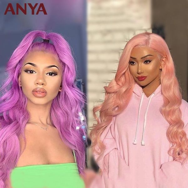 lace wigs anya pink and purple13x4 transparent body wave front human hair peruvian virgin for black women, Black;brown 
lace wigs anya pink and purple13x4 transparent body wave front human hair peruvian virgin for black women, Black;brown