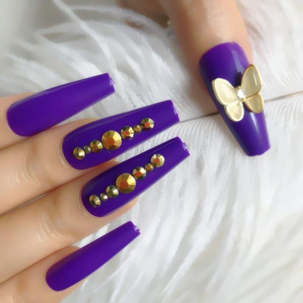24pcs purple personality style false nails long stiletto press on nails custom glossy rhinestone fake, Red;gold
24pcs purple personality style false nails long stiletto press on nails custom glossy rhinestone fake, Red;gold