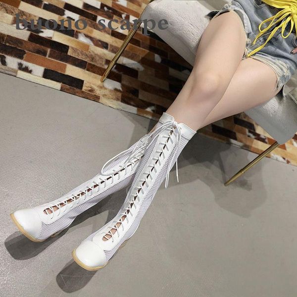 new women's shoes high tube mesh boots square head thick with patent leather straps women's boots long tube, Black
new women's shoes high tube mesh boots square head thick with patent leather straps women's boots long tube, Black